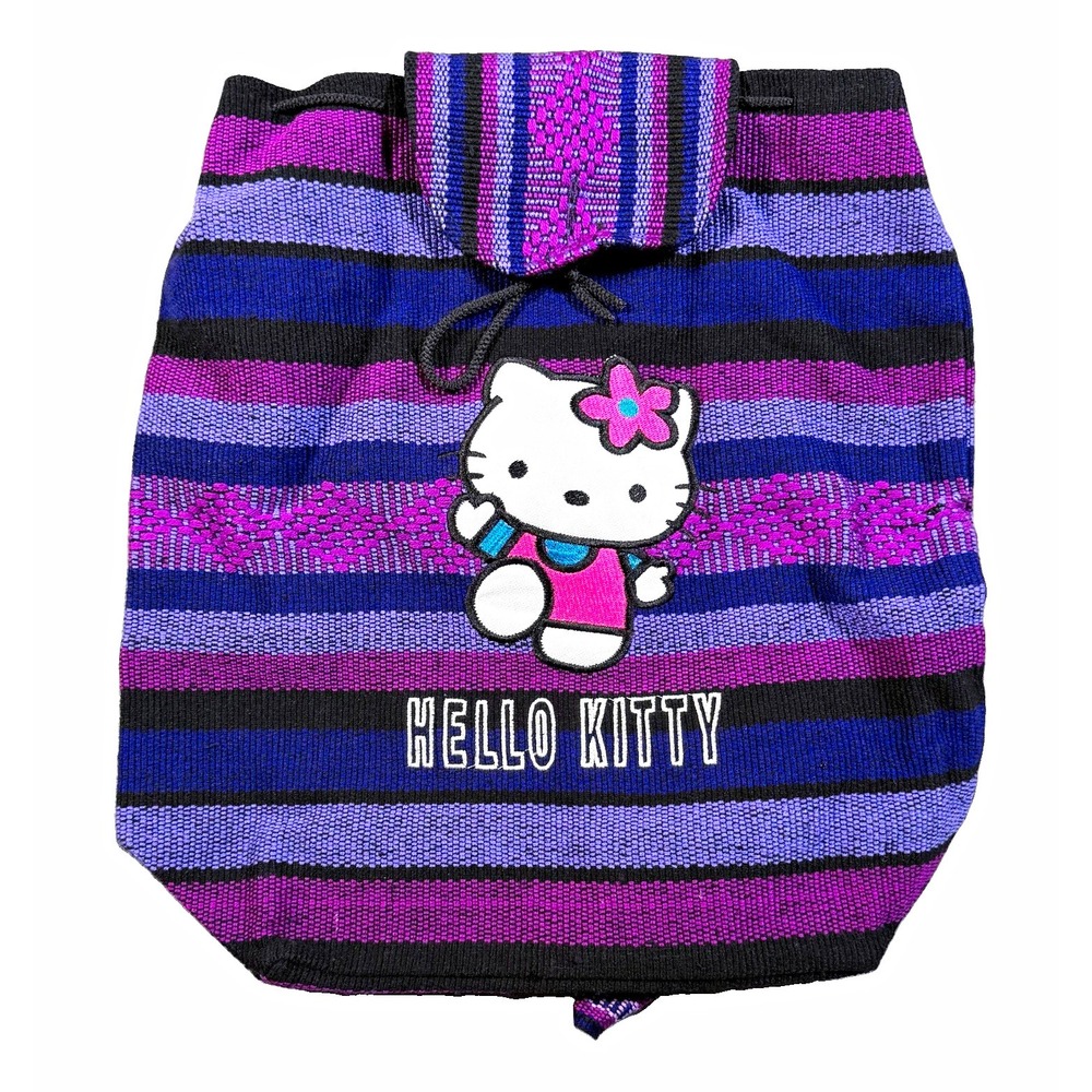 Vintage Hello Kitty Woven Backpack Purple Striped Jerga Sanrio Y2K Bag 0104